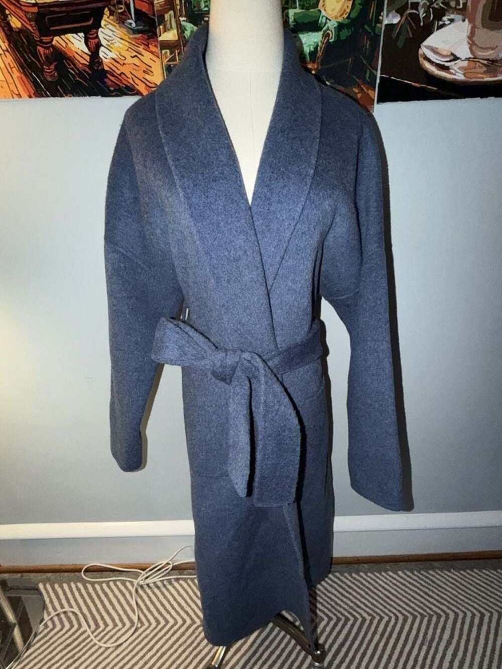 QUAINT ICONIC Dion Wool-Cashmere Robe Coat in Blue NWT